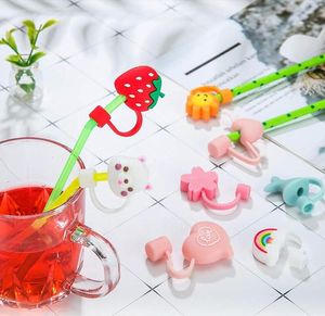 Creative Silicone Straw Tips Cover Reusable Drinking Dust Cap Splash Proof Plugs Lids Anti-dust Tip Sunflower Cherry Blossom Rainbow Cat Paw For 6-8mm Straws FJ24