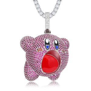 Pendant Necklaces Hip Hop Micro Paved Purple Cubic Zirconia Bling Iced Out Cute Cartoon Character Pendants Necklace For Men Rapper JewelryPe