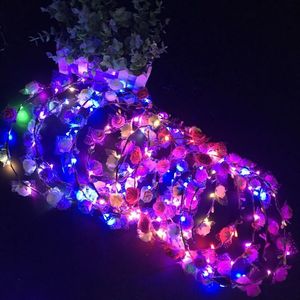 Flashing LED toys strings Glow Flower Crown Headbands Light Party Rave Floral Hair Garland Luminous Wreath Wedding Flower Girl kid