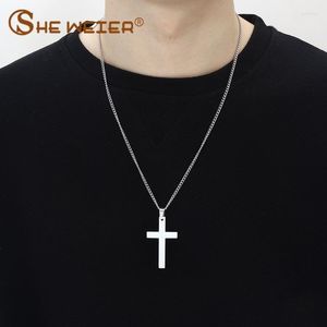 Chains WEIER Long Necklaces & Pendants Neckless Chain Cross Pendant Men Fashion Jewelry Gold Stainless Steel Bijoux WomenChains Godl22