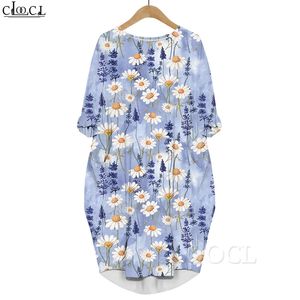 Women Dress Beautiful Daisy 3D Graphics Printed Daughter Dresses Kneelength Female Pocket Dresses Purple Dress 220616