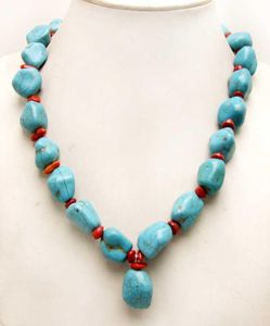 Hänghalsband qingmos mm barock naturligt ljusblå turkos halsband för kvinnor med röda korallsten smycken hänge