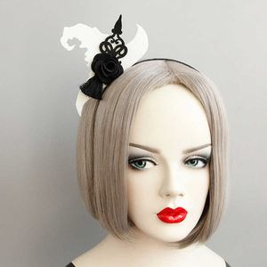 Bandes da cabeça do chapéu de bruxa brancos com preto Rose Tassel Halloween Witch Hats Acessórios de cabelos Conjunto de presentes para meninas