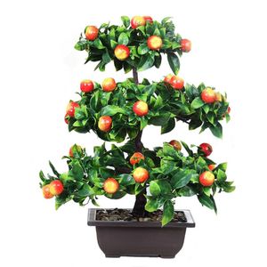 Ghirlande di fiori decorativi 43 cm Grandi piante artificiali Kumquat Pesco in vaso Bonsai Plastica Frutta finta Pianta Natale Ufficio Camera G