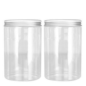 Dia.89mm Bottiglia vuota in plastica PET trasparente riutilizzabile Confezione di caramelle per alimenti Vaso Coperchio a vite in alluminio Bottiglia di cera per capelli Vaso di tè fiore 600ml 800ml 1000ml