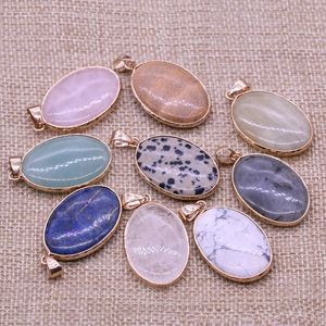 Pendant Necklaces Natural Stone Lapis Lazuli Turquoises Yellow Jades Pink Crystal For Trendy Jewelry Making DIY Necklace Crafts x35mm