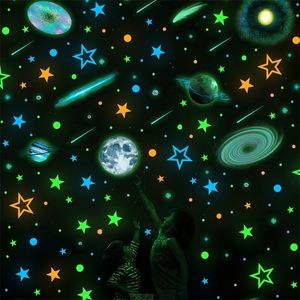 Luminous Colorful Stars Wall Stickers Glow In The Dark Home Decor Fluorescent Stickers For Kids Room Bedroom Ceiling Wall Decals 220510