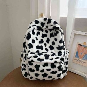 Backpack Style Bag Evening Winter Plush Woman High Quality Cow Pattern Student School Fashion New Trend Shoulder Teen Brand Designer 230523bj