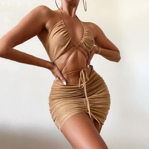 Town Like Bright Glitter Silk Sexy Party Dress Women Mini Summer Hollow Out Bandage Es Vestidos 220521