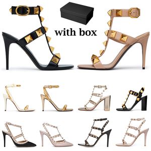 Wholesale black sandals high heel resale online - women luxury Stud pump designer high heels Dress Shoes Pointed toes Patent leather metallic gold Black Nude womens sexy sandals party wedding