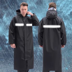 Black Reflective Adult Waterproof Long Raincoat Women Men Rain coat Hooded For Outdoor Hiking Travel Fishing Climbing Thickened 220427