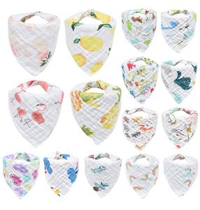 Baby Bibs Muslin Bomull Matning Burp Cloths Nyfödda Saliv Handduk Vår Sommar Bandana Neck Scarf Triangle Handduk Drool Bib Förkläde 4PCS / Set B8082