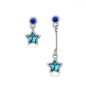 Stud Trendy 925 Silverörhängen för kvinnor Temperament Asymmetry Crystal Blue Star Earring Jewel Girl Girl Birthday PresentStud Farl22