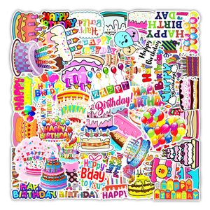 50Pcs-Pack happy birthday cake candle balloon Stickers Vinyl Sticker Waterproof Laptops Car Scrapbooking Water Bottle Guitar Box Skateboard JDM Luggage Decal