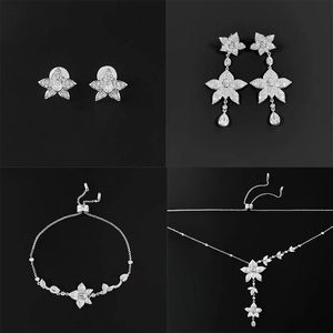 Chains September Sterling Silver Necklace Earrings Ring Bracelet Flower Set Petals Encrusted With Zircon Exquisite Beautiful WomenChains
