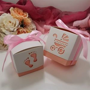 Fußwagen-Süßigkeitsschachtel, süßer Behälter, Geschenkboxen mit Band, Babyparty für die Taufe, Geburtstagsfeier 220811
