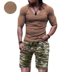 Men's Tracksuits Summer Mens Tracksuit Solid 2 Piece Set 2022 Casual Top Tee Shorts Sets Fashion Slim Fit Sport Jogging Suit ClothingMen's