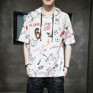 Camisetas masculinas com estampa de verão manga curta com capuz camiseta masculina hip hop streetwear roupas esportivas M-5XL
