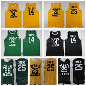 Män basketet fostrar av den färska prinsen 14 Will Smith Jerseys 25 Carlton Banks Bel-Air (Bel Air) Academy (TV Sitcom) Green Yellow Black Team Sports All sömnad Försäljning