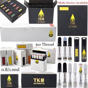 TKO Extracts Vape Cartridges 0.8ml 1.0ml Black White Tip Atomizers Packaging Ceramic Coil Thick Tank Oil Carts Dab Pen Wax Vaporizer Empty Vapes E Cigarettes 510 Thread