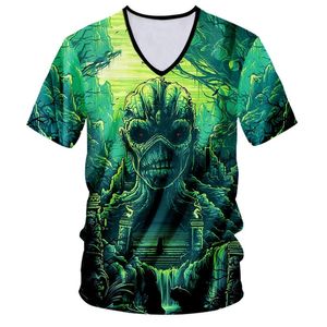 Duży rozmiar 7xl nowatorski horror t shirt homme okropne 3D nadruk barokowa koszulka unisex seksowna głębokie letnie topy w dekolcie tee niestandardowe 220619