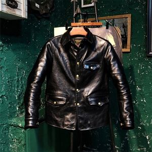 YR Italy tanned Tea core horsehide brakeman style leather jacket men vintage classic genuine coat LJ201029