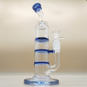 Nettowasser großhandel-10 zoll blau drei schichten net kamm filtern hukahn mm bood wasser pipe bong glas bongs wasserpipe