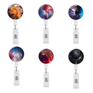 Office School Supplies Gorące Sprzedawanie Science Fiction The Gwiaździste Niebo Painting Odznaka Z Powrotem Clip Certificate Cover Telescopic Easy Pull Buckle Badge Reel