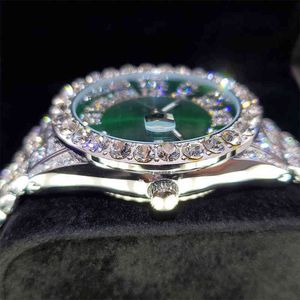 MISSFOX Orologio da uomo con quadrante verde romano Orologio romantico in acciaio Stainls uomo blingling oro bianco acqua ristante Orologio al quarzo menQ3YT