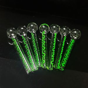 Green Colorful Luminous Oil burner Pipes Glow In The Dark 4.1 Inch Glass Hand Pipe Thickness Glass Nail Great Gifts Pyrex Clear Water Bubbler Smoking Tubes Accessories