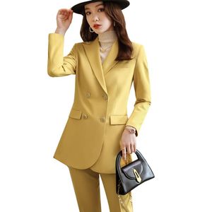 Women's Two Piece Pants High Quality Blazer Jacket And Trouser Office Ladies Pant Suit Women Blue Yellow Black Business Career Work Formal 2