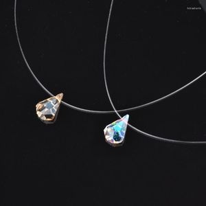Hänge halsband kvinnor transparent fiske halsband osynliga kedja hängen enkla tårtrop kristaller från österrikiska