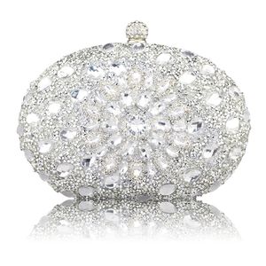 Wedding Diamond Silver Floral Crystal Sling Package Woman Clutch Bag Cell Phone Pocket Matching Wallet Purse Handbags 220401