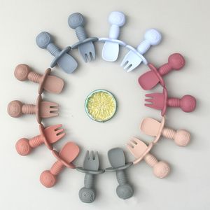 2 teile/satz Food Grade Silikon Mini Gabel Löffel Für Baby Tier Druck Utensilien Set Fütterung Löffel Lernen, Essen Kinder der Geschirr