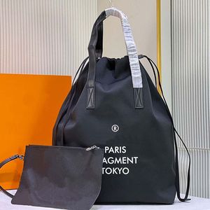 Men Black Canvas Totes Bags String Shop Bags Composite Bucket Bag Women Handbag Extra Large Capacity Tote Purse Genuine Leather Classic Lettered Printing Pouch
