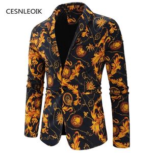 Moda masculina floral impressão blazer magro festa único breasted terno jaqueta manga longa casaco 220527