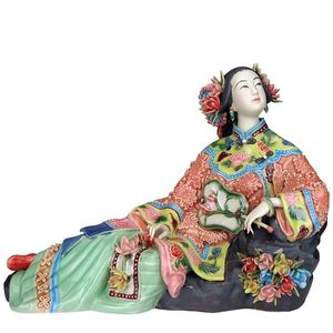 Classical Ladies Spring Craft Painted Art Figure Statue Ceramic Antique Chinese Porcelain Figurine Home Decorations Sculptures 220629