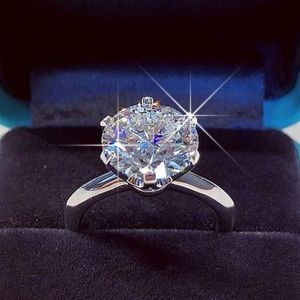 Anéis para mulheres princesa 925 prata seis garra anel delicado jóias redondas aaa cz diamond wedding presentes