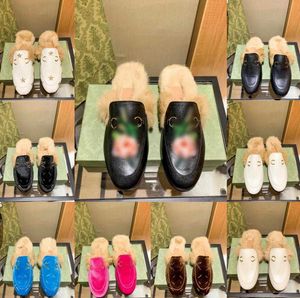Marka Tasarımcıları Yarım Terlik Princetown Süet Kadife Kadın Sandalet Nakış Deri Terlik Tavşan Kürk Kış Peluş Terlik Lüks Sıcaklık