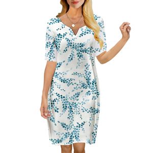 Женское платье Винтажное платье с зелеными листьями и 3D принтом с v-образным вырезом Свободное повседневное платье с короткими рукавами для женских платьев 220616