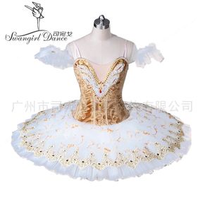 Costume da palcoscenico professionale per tutu di balletto per donna BT8971A Ballerina gonna tutu pancake bianco oro adulto