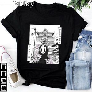 Women Spirited Away Tops Kaonashi No Face Faceles Gost Ghost T-shirt Anime Summer Short Sleeve Cartoon Aesthetic