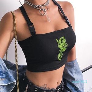 Frauen 2022 Mode Crop Top Frauen Sexy Sommer Schnalle Weste Boob Tube Bustier Sheer Drachen Stickerei Stilvolle Tank