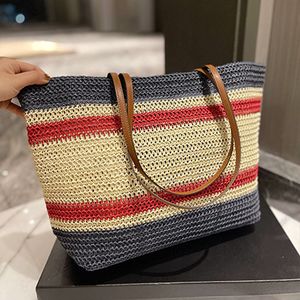 High quality new striped straw woven bag holiday hand beach one shoulder leisure shopping bags Handbags