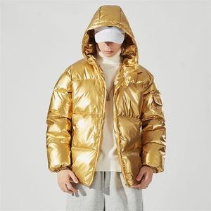 Jaqueta de inverno masculino harajuku moda dourada com capuz de parques de parques de zíper masculino masculino casual de bolha de calor masculino masculino coreano