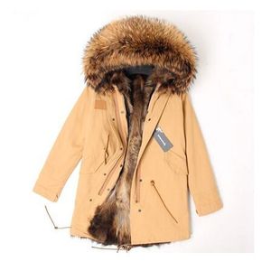 Marca Jacket Winter Women Long Coat Least Warm Jackets Natural Raccoon Collar Real Fur Filed Parka 201126