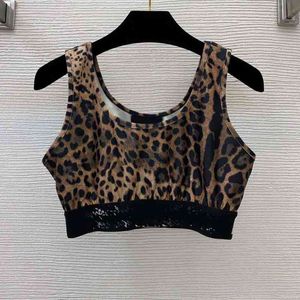 Women's Tracksuits Women's fashion suit yoga sports high elastic leopard print letter vest with hip raised five point pants
