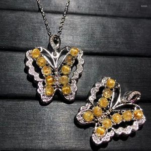 Anhänger Halsketten Natürliche Haar Kristall Quarz Schmetterling Halskette Glamour Healing Edelsteine DIY Zubehör Für Schmuck Machen DesignPendant