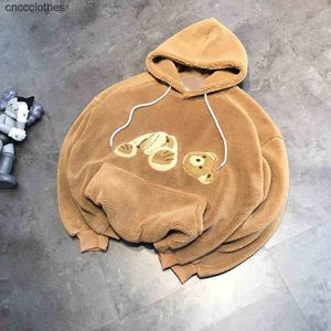 Kahverengi Kazaklar Kaşmir toptan satış-Erkek Tasarımcı Palmangel Hoodies Kış Sonbahar Çift Yüzlü Kaşmir Kahverengi Kahverengi Ayı Teddy Kuzu Kapşonlu Sweater