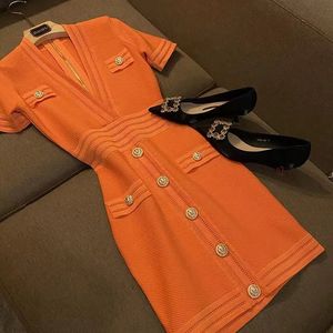 BS0005 고품질 오스카스 스타 도착 여성 캐주얼 드레스 브랜드 디자이너 클래식 니트 패션 레터 패턴 여름 짧은 슬리브